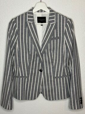 Banana Republic Gray White Stripe Classic Fit Linen Blazer Size 6